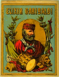 Anuncio de Elixir Garibaldi, con retrato del patriota italiano