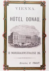 Cartel publicitario para el Hotel Donau en Viena. Austria 1874 Colección privada