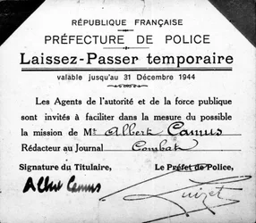 Pase temporal de Albert Camus, válido hasta el 31 de diciembre