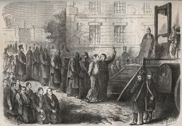 Una ejecución en el Bagne de Toulon en el siglo XIX. Grabado en “Histoire des bagnes depuis leur creación à nos jours” (1877) por Pierre Zaccone (1817-1895). Colección privada.