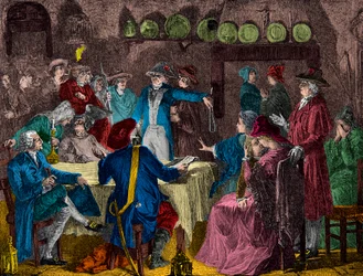 Arresto del rey Luis XVI y la familia real en Varennes en 1791, grabado, colección privada