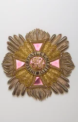 Austria - Orden de Leopoldo: placa de caballero gran cruz perteneciente a Charles Louis Huguet, Marqués de Semonville (1759-1839) - Principios del siglo XIX - Bordados de hilos de oro, plata y seda, crantilla, lentejuelas y oropel - Alma de gran lienzo y b