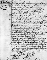 Certificado de nacimiento de Arthur Rimbaud (1854-1891), poeta francés Charleville, Museo Rimbaud.
