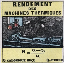 Calorimetría: eficiencia de las máquinas térmicas. Ilustración anónima de 1925. Colección privada.
