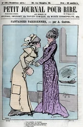 Caricatura sobre parejas parisinas. Dos mujeres diciendo sobre la autoridad de sus maridos: "Se entiende que vendrás"