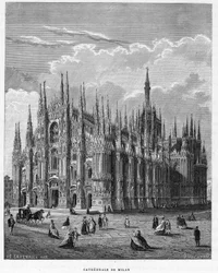 Catedral de Milán (Duomo, Milano), Italia. Grabado de 1859 en “Las galerías de Europa - Italia” por Armengaud. Colección privada.