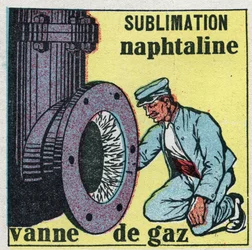 Cambios de estado: sublimación. Depósito de naftalina obstruyendo una válvula de gas. Ilustración anónima de 1925. Colección privada.