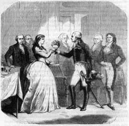 Charles François du Perier dit Dumouriez (1739-1823), General francés con Madame Roland (Manon Roland) (1754-1793) - Grabado en “Histoire des Girondins” de Alphonse de Lamartine (1790-1869) 1865-1866 - Colección privada