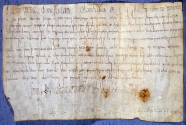 Carta del rey Carlomagno (Carlos I, Carlos el Grande o Carolus Magnus) (742-814) que exime de impuestos a la abadía de Saint-Germain-des-Prés el 27/03/779. París, Archivos Nacionales