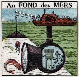 Cinematógrafo: filmando una película en el fondo del mar. Ilustración anónima de 1925. Colección privada.