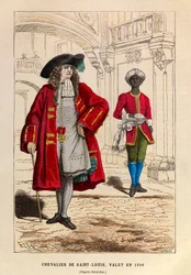 Traje de un caballero de San Luis acompañado de su criado en 1706 (reinado del rey Luis XIV)