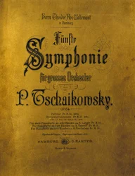 Portada de la partitura de la Sinfonía n. 5 en mi menor Opus 64 de Piotr Ilich Tchaikovsky