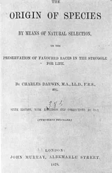 Portada del libro "El origen de las especies" de Charles Darwin (1809 - 1882). Edición de 1878
