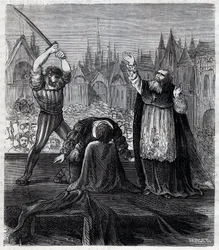 Decapitación del Conde Egmont y Hoorn (1568) en Bruselas durante la tiranía española en los Países Bajos - Guerra de los Ochenta Años (1568-1648): la decapitación de Lamoral, Conde de Egmont, Príncipe de Gavre (1522-1568), político holandés. Fue condenado 