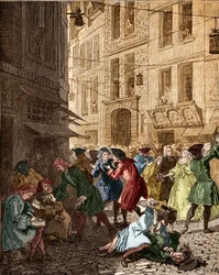 Sistema económico: la burbuja especulativa en la época del sistema de la ley, los agiotistas de la calle Quincampoix - París IV ardt. La calle Quincampoix estaba en la época del sistema de John Law (1671-1729). “El agiotaje en la calle Quincampoix (quiebra
