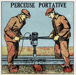Herramientas eléctricas: taladro portátil. Ilustración anónima de 1925. Colección privada.