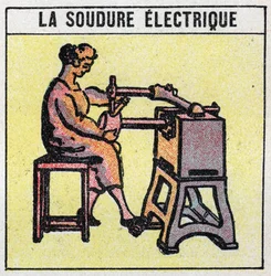 Herramientas eléctricas: soldadura eléctrica. Ilustración anónima de 1925. Colección privada.