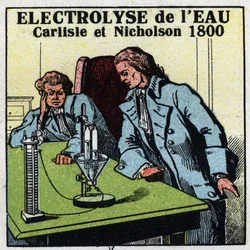 Electroquímica: electrólisis del agua por Anthony Carlisle (1768-1842) y William Nicholson (1753-1815) en Londres el 2 de mayo
