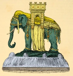 Proyecto de fuente de elefante en la Plaza de la Bastilla, demolida en 1840 (Grabado, colección privada)