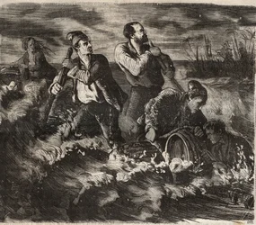Escape del Bagne de Belle-Ile-en-Mer (hermosa isla en el mar) en el siglo XIX. Grabado en “Histoire des bagnes depuis leur creación à nos jours” (1877) por Pierre Zaccone (1817-1895).