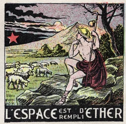 Éter (material): el espacio está lleno de éter. Un pastor de la Antigüedad contemplando el cielo. Ilustración anónima de 1925. Colección privada.