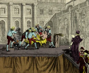El verdugo Samson marca a Jeanne de Valois Saint Remy (Valois-Saint-Remy), conocida como la Condesa de la Motte (1756-1791) tras su condena en el caso del Collar de la Reina en 1786