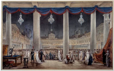 Exposición de productos industriales en el patio del Louvre en 1801