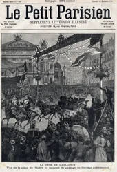 Fiesta de la Alianza Franco-Rusa: vista de la Plaza de la Ópera durante el paso del cortejo presidencial de Félix Faure (1841-1899). En "Le Petit Parisien" el 12/09/1897. Colección privada
