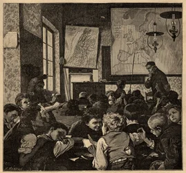 Fin de clase - escuela - grabado de 1890
