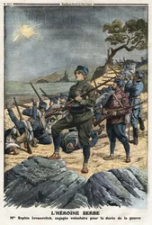 Primera Guerra de los Balcanes: retrato de Sophia Yovanovich, una joven serbia que se ofreció como voluntaria contra Turquía. Ilustración tomada de “Le Petite Journal” 01/12/1912. Colección privada