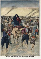 Primera Guerra Balcánica: la huida de los campesinos turcos a Constantinopla. Ilustración tomada de “Le Petite Journal” 24/11/1912 Colección privada.