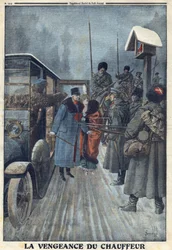Primera Guerra Mundial 1914-1918. Denunciado por su conductor que quería vengar su maltrato, el general austriaco Skarbonovich es hecho prisionero en un campo ruso. En “Le Petite Journal”, el 20/02/1916. Colección privada
