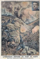 Primera Guerra Mundial 1914-1918 (Guerra del 14-18). La heroica defensa del fuerte de Vaux con su comandante de batallón Sylvain Eugène Raynal (1867-1939). En «Le Petit Journal»