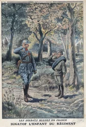 Primera Guerra Mundial 1914-1918. El joven soldado ruso Ignatof en un regimiento del ejército francés. En “Le Petite Journal”, el 21/05/1916. Colección privada
