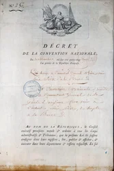 Revolución francesa: decreto de la Convención del 11/12/1792 que ordena a la Guardia Nacional llevar al rey Luis XVI desde la prisión del Temple ante el tribunal. París. Prefectura de Policía