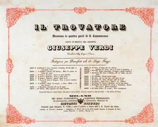 Frontispicio de Il trovatore (El trovador) ópera de Giuseppe Verdi