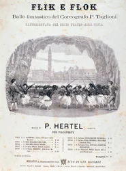 Frontispicio de la partitura musical del ballet Flik e Flok de Filippo Taglioni