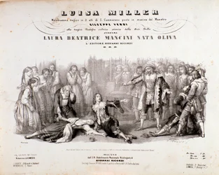 Frontispicio de la partitura musical de Luisa Miller, ópera de Giuseppe Verdi