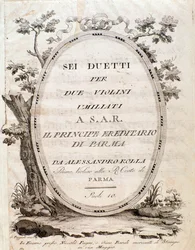 Frontispicio de la partitura musical de Seis duetos para dos violines de Rolla