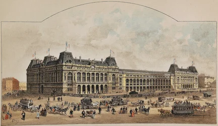 Gare Saint-Lazare (Saint Lazare) en 1887 por Auguste Victor Deroy (1825-1906). Grabado de 1887 en "Paris-Illustrous journal weekly".