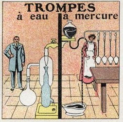 Presión de gas: tubos de agua y tubos de mercurio. Ilustración anónima de 1925. Colección privada.