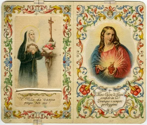 Imagen sagrada con Santa Rita de Casia y Jesús con el sagrado corazón (impresión)