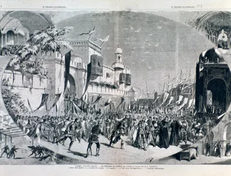 Ilustraciones para la ópera La reina de Chipre de Halévy representada en 1883 en Parma