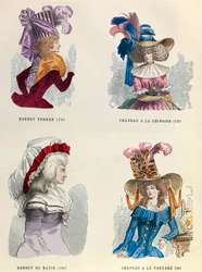 En 1787 Sombrero de turbante; Sombrero de mañana; Sombrero chino y sombrero tártaro