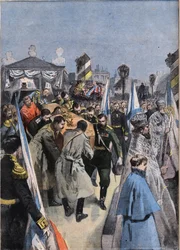 En San Petersburgo en Rusia: el funeral del Gran Duque Alexandrovich (Aleksei Aleksandrovich Romanov)