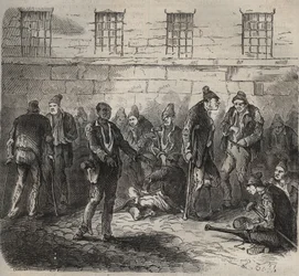 Fuerzas enfermas en el Bagne de Toulon en el siglo XIX. Grabado en “Histoire des bagnes depuis leur création à nos jours” (1877) por Pierre Zaccone (1817-1895). Colección privada.
