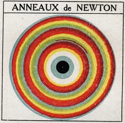 Interferencias: anillos de Isaac Newton (1642-1727). Ilustración anónima de 1925. Colección privada.