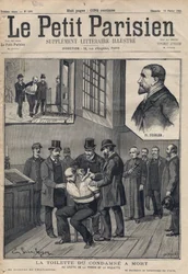 La Toilette du convicne a death (Deibler) en el registro de la prisión de la Roquette - Grabado en “Le petit Parisien” de 1891. Colección privada.