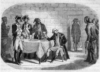 Último momento del Duque Armand Louis de Gontaut de Biron, general en jefe de los Ejércitos del Rin y Var; murió en 1793 - Grabado en “Histoire des Girondins” de Alphonse de Lamartine (1790-1869) 1865-1866. Colección privada