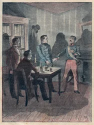 El juramento de Bories - grabado en “Los cuatro sargentos de La Rochelle gran narración histórica y dramática” por Jules Beaujoint - Alrededor de 1900
